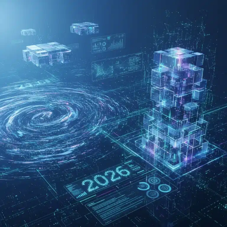 Cloud data strategy: A visual comparison of data lakes and data warehouses in a futuristic cloud environment, highlighting their distinct structures and roles in advanced analytics for 2026.