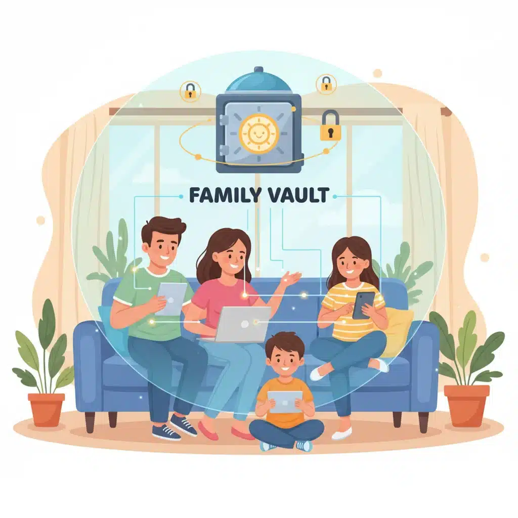 Family using shared password manager vault securely