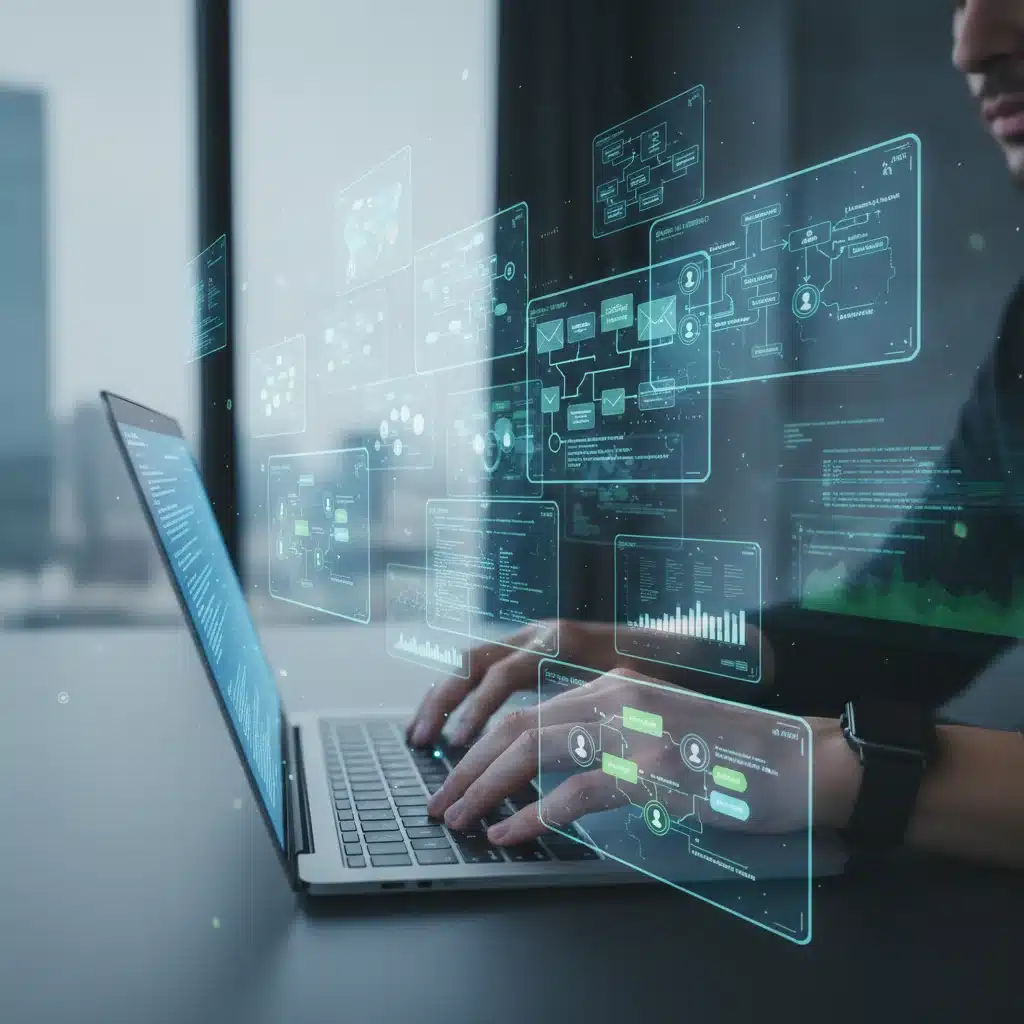 Person planning complex email automation sequences on a laptop