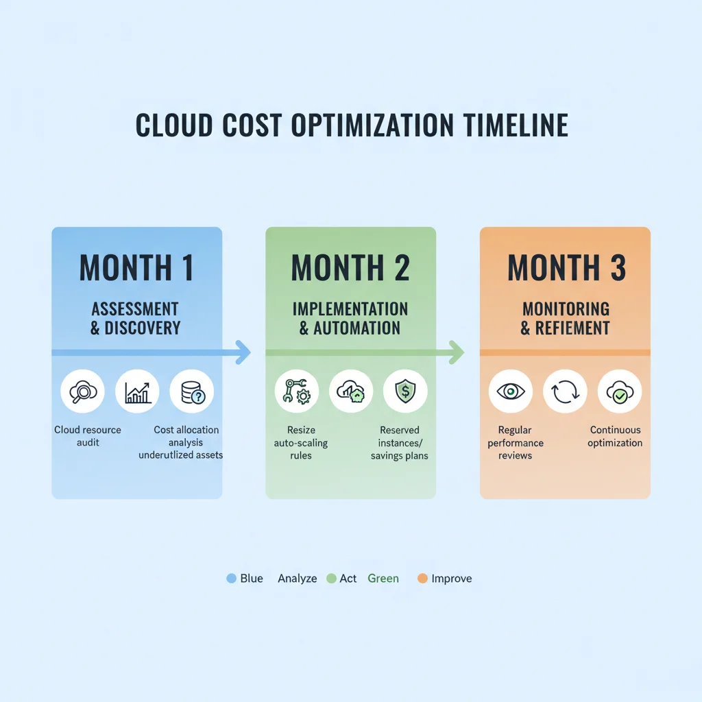 Three-month timeline for cloud cost optimization strategy implementation.